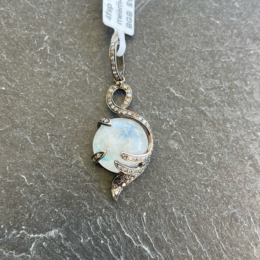 Elegant Sterling Silver 925 Moonstone & Diamond Pendant